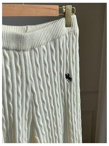 Verdusa Women's Old Money Clothes Embroidery Cable Knit Sweater Pants Streetwear Wide Leg Trousers thumbnail 4
