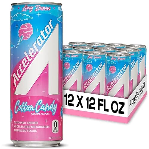 Accelerator Energy Drink Sugar Free, Cotton Candy 12oz can(12 pack) Zero Sugar Energy Drinks with Sustained Energy from 100% Natural Caffeine (200mg) & Green Tea extract - Image 1