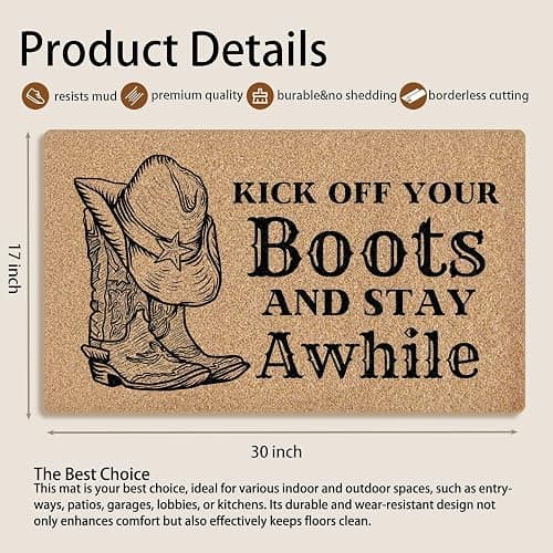 Mingnei Vintage Western Coco Coir Doormat Door Mat for Home House Entrance, Retro Rustic Country Western Cowboy Floor Mats for Outdoor Outside Entryway 30x17 Welcome Mat thumbnail 3