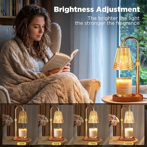 IAURS Candle Warmer Lamp with Timer Dimmable, Height Adjustable Wax Melt Warmer Lamp with 2 Bulbs, Flameless Candle Warmer for Home Decor, Birthday Gifts for Women Mom (Classic Gold) thumbnail 2