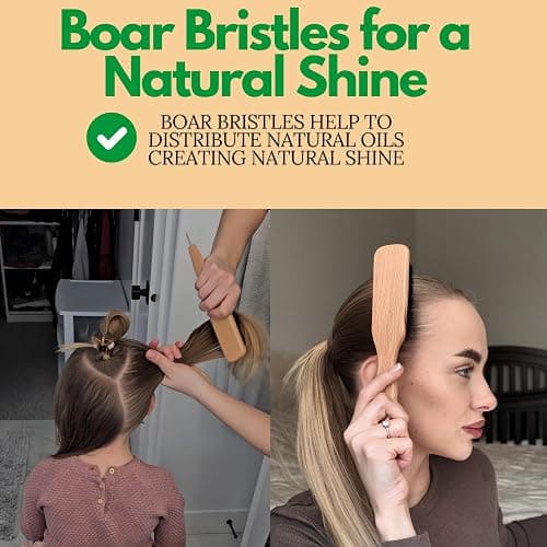 GranNaturals Smoothing & Styling Middle Part Boar Bristle Slick Back Hair Brush w/Narrow Metal Rat Tail End for Sectioning and Parting Sleek Ponytail Bun - Teasing, Backcombing, Edge Control thumbnail 7