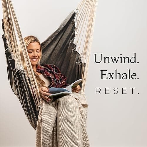 Hanging Hammock Chair Swing - Outdoor & Indoor - Hammock Swing Chair | V2 Lab-Tested Straps, Footrest, Spacious XL Seat, For Adults, Cotton Blend, Ceiling Mount, Bedroom to Porch Use thumbnail 9