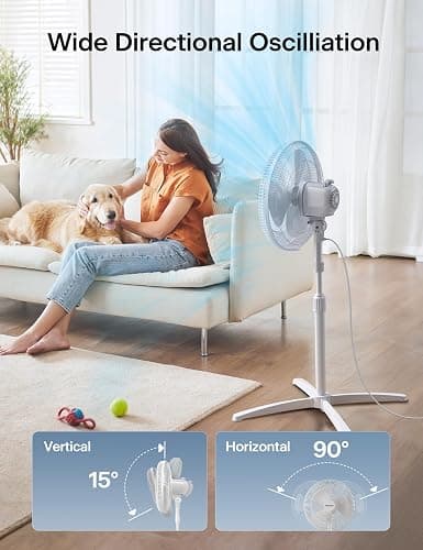 PELONIS 16" Adjustable Oscillating Pedestal Fan for Bedroom, White | Budget Friendly 3-Speed Standing Fan with wide Oscillation and Tilt, Manual Controls for Living Room and Office, Quiet 45dB thumbnail 3