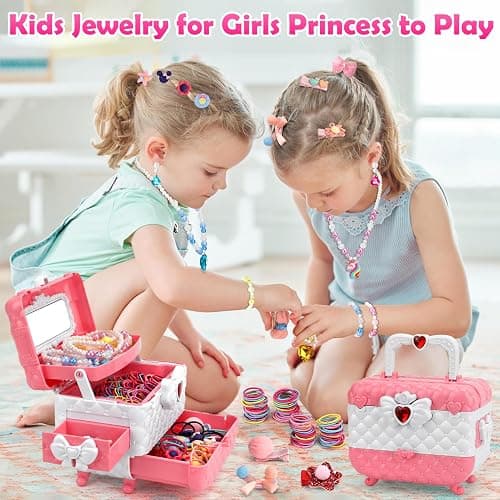 Kids Jewelry Kit Girls Toys, 153pcs Girls Dress Up Play Jewelry Set Kids Toys with Necklaces Bracelets Rings Earrings Hair Accessories and Storage Box, Christmas Birthday Gifts for 3-8 Year Old Girl thumbnail 5