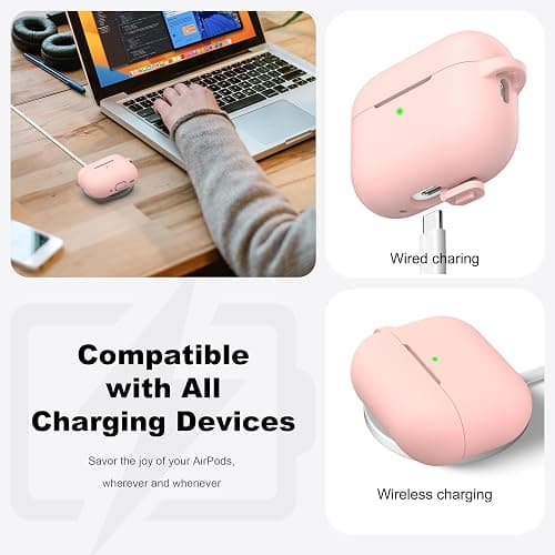 R-fun for AirPods Pro 2/1 Gen (2023/2022/2019) Case Cover with Cleaning kit and Keychain, Soft Silicone case Compatible with Airpods Pro 2 (USB-C/Lightning Cable) - Sand Pink thumbnail 3