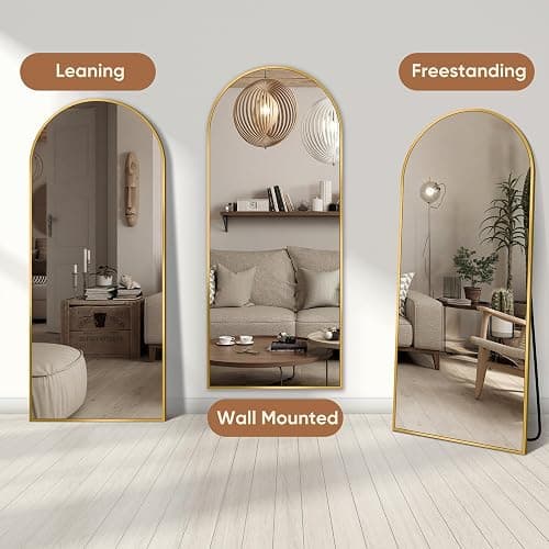 Homsion 58"x18" Full Length Mirror, Arched Full Body Mirror, Standing Hanging or Leaning Floor Mirror for Bedroom and Living Room, Gold thumbnail 6