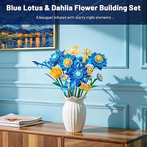 EWED Starry Blooms Flowers Bouquet Building Set for Adults, Artificial Flower Compatible with Lego Botanical Collection, Christmas Valentine's Day Birthday Gift for Women Girl Girlfriend Home Decor thumbnail 3