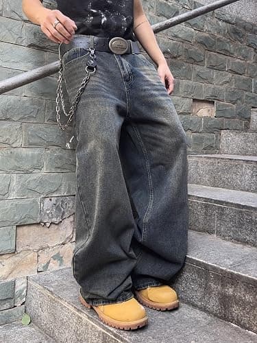 DFGIGT Mens Streetwear Hip Hop Baggy Jeans Wide Leg Skater Denim Pants Loose Long Trousers thumbnail 2