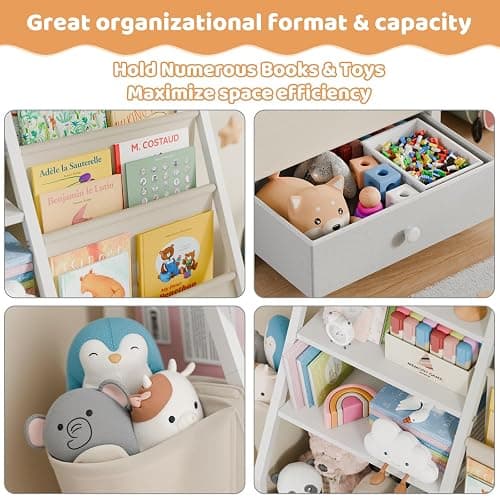 HAVLOTII Kids Bookshelf and Toy Storage - Book Shelf for Kids Rooms, Toddler Bookshelf Baby Bookcase for Nursery, Montessori Toy Organizer, White thumbnail 3