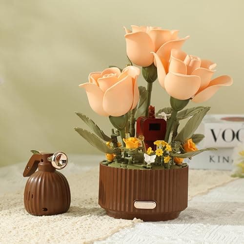 Electric Flower Bouquet Building Set 255PCS – Motorized Blooming Roses Flowers Botanical Kit, DIY Bonsai Style Bouquet of Flowers – Unique STEM Gift for Kids&Adults, Room & Desk Decor (Orange) thumbnail 4