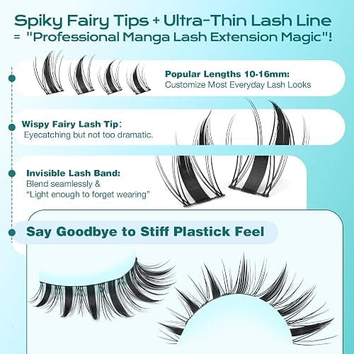 Fairy Lash Clusters Kit Manga Eyelash Clusters Wispy DIY Lash Extension Kit Anime Cluster Lashes 10-16mm Cluster Eyelash Extensions C-Curly Individual Lashes Kit with Bond & Seal, Tweezers by ALPHONSE thumbnail 3