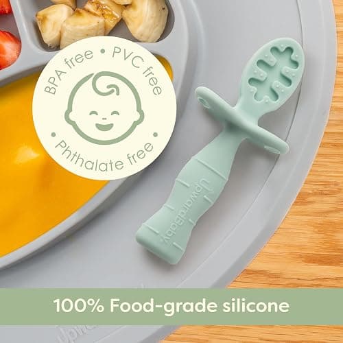 Upward Baby Silicone Baby Feeding Spoon with Anti Choke Barrier - Baby Spoons Self Feeding 6 Months, First Stage Infant Supplies and Toddler Utensils, Baby Led Weaning Soft-Tip Training Spoon, 3 Pack thumbnail 6