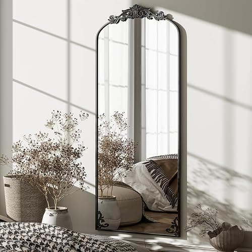 GLSLAND Vintage 64"x 21" Full Length Mirror Large Carved Arched Full Body Mirror with Metal Frame Baroque for Bathroom/Living Room/Entryway,Black - Black-64" X 21" - 64"L x 21"W thumbnail 6