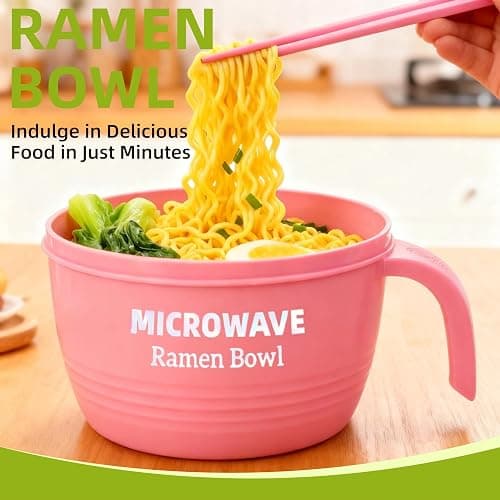 Layron Large Ramen Bowl Set, Ramen Noodle Bowls Microwavable 45 oz, Ramen Cooker, Microwave Pasta Cooker, Ramen Bowl Microwave Gift for College Boys Girls Male Female Dorm Room (pink) thumbnail 3