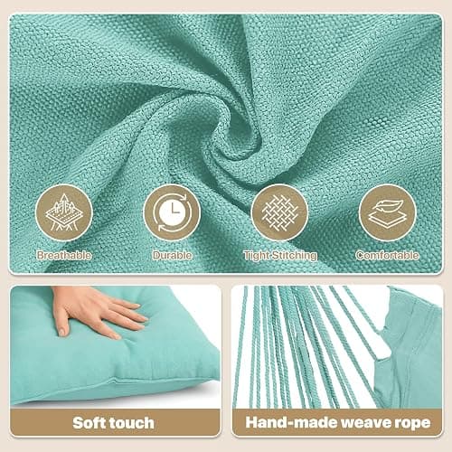 MoNiBloom Hammock Chair Hanging Rope Swing w/2 Cushions, Boho Macrame Hanging Chair Max 350 lbs Capacity w Pocket, Hardware Kit Included, Green thumbnail 5