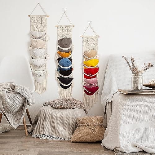 jontell Boho Baseball Cap Hanger-1 Pack-Macrame Hat Organizer for Ball Caps Holder Over Door, Hat Rack for Wall, Cap Rack for Decoration and Display, Boho Handmade Cap Display thumbnail 6