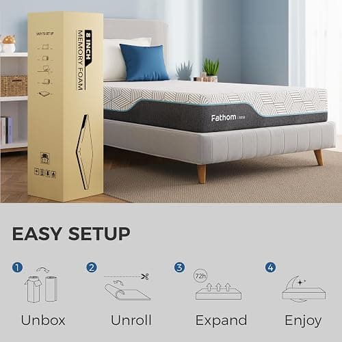 FATHOM Firm Queen Mattress 10 Inch Memory Foam Mattress Queen Size Bed in a Box for Back Pain Relief and Cool Sleep with Gel Foam and Removeable Fiberglass Free Cover, CertiPUR-US Certified thumbnail 7