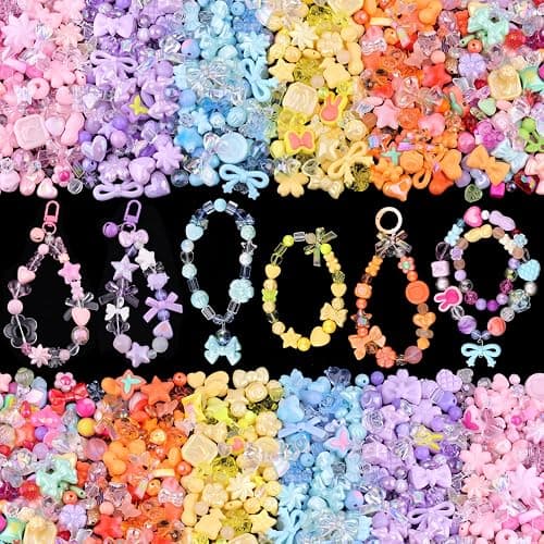 400-450PCS TINKRSTUFF Assorted Acrylic Beads, 6 Colors Series Cute Beads for Bracelet Making, Bow Flower GummyBear Kawaii Charms, Aesthetic Bead for Necklace Keychain Jewelry Making DIY Phone Charm - Image 1