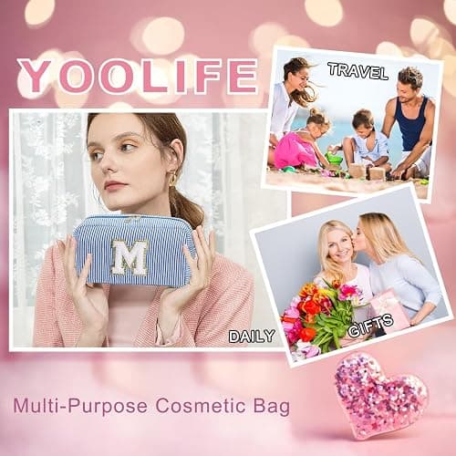YOOLIFE Gifts for Women Teen Girls - Initial Makeup Bag Cosmetic Bag Toiletry Pouch, Personalized Birthday Gifts for Women Girls Mom Daughter Sister Friends, Purple A thumbnail 7