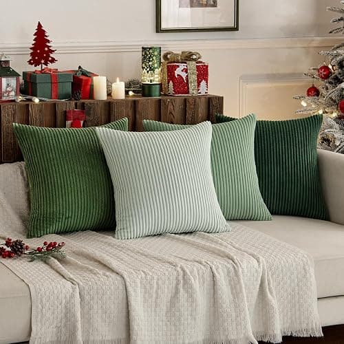 MIULEE Boho Farmhouse Sage Green Throw Pillow Covers 18x18 Inch Set of 4 Mordern Nordic Cushion Covers Soft Corduroy Christmas Home Decor for Couch Bed Sofa Living Room Forest Green thumbnail 2