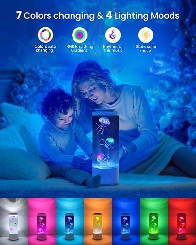Eyesound Jellyfish Lamp Bluetooth Speaker with White Noise – 7 Color Changing Jelly Fish Tank Aquarium Light, 4 Lighting Modes for Relax & Sleep, Home Office Bedroom Decor, Gift for Kids Teens Adults thumbnail 2