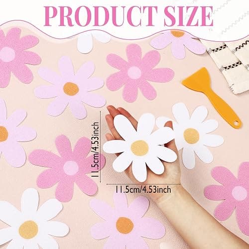 Chiisong 24 Pcs Flower Non Slip Bathtub Sticker Daisy Skidproof Shower Sticker Anti Slip Shower Decals Bathe Treads Adhesive Appliques Scraper Bright Flower Adhesive Decal for Bathroom Decor(Pink) - Pink thumbnail 2