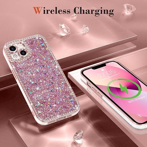 Lafunda for iPhone 13 Case Glitter, Luxury Shiny Bling Sparkly Phone Cover with Crystal Diamonds Rhinestone for Women Girls Soft TPU Slim Shockproof Protective Phone Case for iPhone 13 6.1", Pink thumbnail 6