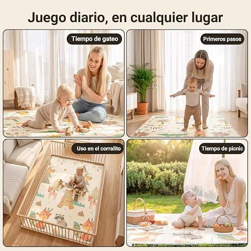 COSYLAND Alfombra Bebé Acolchada Plegable XPE Reversible, Tapete de Juegos Infantil Antideslizante e Impermeable para Suelo, Colchoneta Bebé, Animales Dormidos, Zorro y Oso Pardo, 150 x 180 x 1 cm thumbnail 10