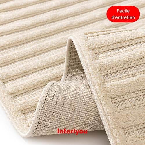 Interiyou Tapis Salon à Poils Courts Lecce - 120x170 Crème - Intérieur pour Chambre, Bureau, Couloir - Motif bohème scandinave avec Effet 3D - Design géométrique Plat thumbnail 3