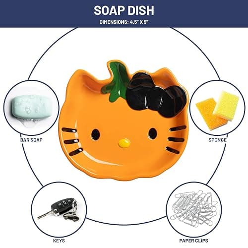 Jay Franco Hello Kitty Pumpkin Jack-O-Lantern Bathroom Décor Set - 2 Piece Autumn & Halloween Collection Includes Orange Lotion Pump & Soap Dish - Bathroom Accessories thumbnail 4