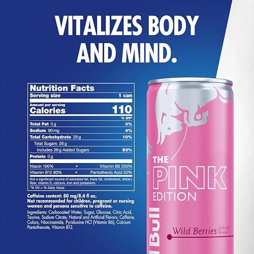 Red Bull Wild Berries, Pink Edition, with 80mg Caffeine plus Taurine & B Vitamins, 8.4 Fl Oz, 6 Packs of 4 Cans (Pack of 24) thumbnail 2