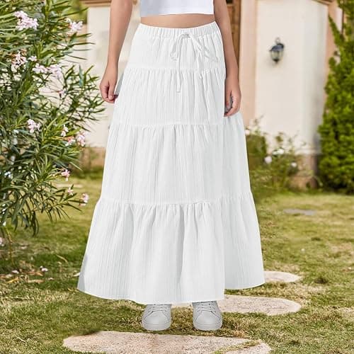 Girls Maxi Skirt Boho Casual Tiered High Waist A Line Flowy Long Skirt Kids Summer Swing Ankle Length Drawstring Skirts thumbnail 9