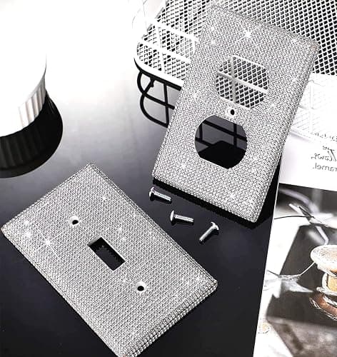 4 Pack Silver Shiny Rhinestones Wall Plates Bling Light Switch Cover Plate Crystal Decorative Diamond Outlet Covers Durable Switch Covers Decor for Home Ornaments thumbnail 6