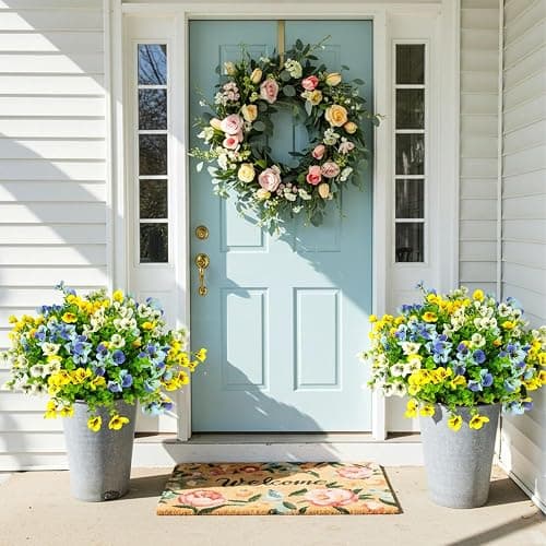 Mutcolor Pansies Artificial Flowers for Outdoors 12 Bundles Fake Silk Pansy Faux Plastic Plants UV Resistant for Home Outside Garden Planter Front Door Porch Yard Patio Decor (Blueyellowwhite) thumbnail 5