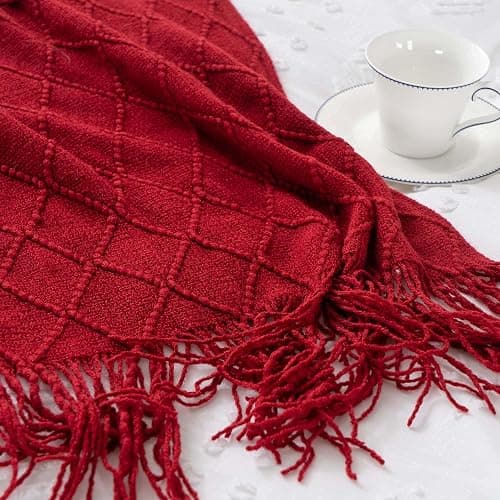 BATTILO HOME Christmas Decor Red Throw Blanket for Couch, Boho Bed Throws for Foot of Bed, Decorative Red Throws for Sofa Living Room, 50"x60" thumbnail 6