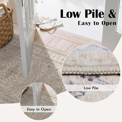 2x5 Runner Rug for Hallway Washable: Non Slip Kitchen Rugs with Rubber Backing Soft Waterproof Mats Stain Resistant Indoor Vintage Carpet Runner for Bedroom Bathroom Laundry Entryway Beige/Gray thumbnail 4