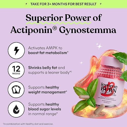 Lemme Burn - Metabolism, Belly Fat Burning + AMPK Activating Supplement for Men & Women w/Clinically Studied Actiponin Gynostemma, Green Tea Extract, Vitamins B6 & B12 - Gluten Free, 60 Count thumbnail 4