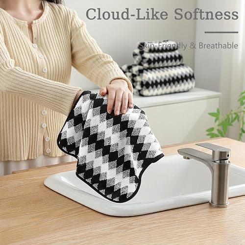 8 Piece Bathroom Towel Set Black White|2 Oversized Large Bath Towels Sheet,2 Hand Towels,4 Washcloths| 600GSM Soft Towel Set for Bathroom Hotel,Highly Absorbent Quick Dry Bath Towel Collections thumbnail 8