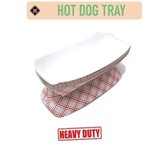 Mr Miracle 7 Inch Paper Hot Dog Tray in Red White Pattern. Pack of 100. Disposable, Recyclable and Fully Biodegradable. Made in USA thumbnail 3