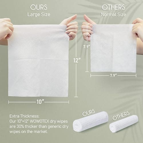 WOWOTEX Disposable Face Towel Biodegradable Large Dry Wipes 60 Count/Box Extra Thick Soft Clean Facial Towels for Sensitive Skin, Makeup Removing, Cleansing, Nursing, Travel, 10×12 Inches thumbnail 3