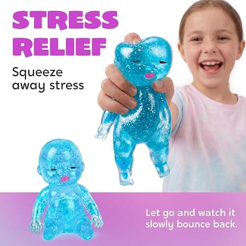 JOYIN Blue Baby Stress Relief Toy, 6.1Inch Baby Glitter Squishy Toy, Slow Rising Toy for Kids & Adults, Soft Squeeze Anxiety Relief Fidget Sensory Toy for Gifts, Party Favors, Office thumbnail 4