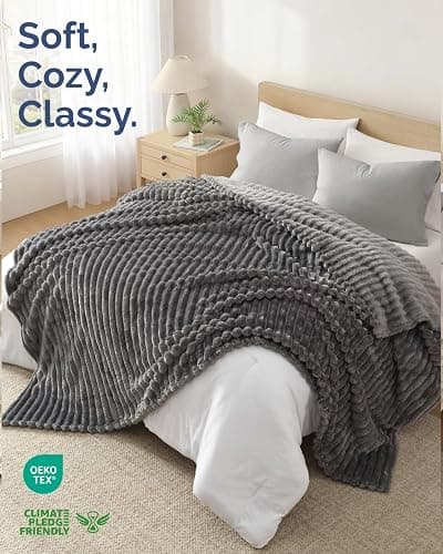 Super Soft Fleece Blanket Throw Size - Fleece Throw Blanket for Bed, Couch & Chair - Cozy, Warm & Breathable - All Season Fuzzy, Cute, Microplush Bedding for Women, Men and Teens - 50x60, Dark Grey thumbnail 3