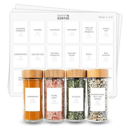 Minimalist Spice Labels for Glass Jars - 142 Spice Jar Labels Preprinted Waterproof, White Rectangle Herb Stickers, Seasoning Herb Containers Kitchen Pantry Organization - Image 1