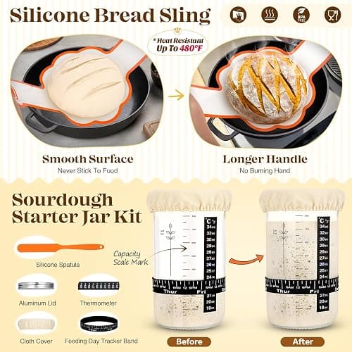 Sourdough Bread Baking Supplies, Sourdough Starter Kit, Bread Proofing Basket, Bread Making Tools Kit, Sour Dough Kit Tools, Sourdough Proofing Basket, Sourdough Kit Gifts for Bakers Women Wife Mom thumbnail 8