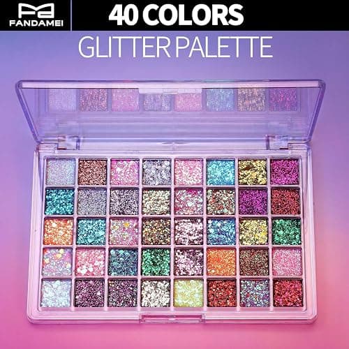 FANDAMEI 40 Colors Face Glitter, Face Paint Glitter Gel - Face Glitter for Women Girls, No Glue Needed, Multi-Purpose Glitter Makeup for Hair Face Body Halloween Rave Carnival thumbnail 2