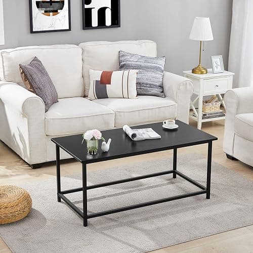 SAYGOER Black Coffee Table Simple Modern Rectangular Center Table Open Space Minimalist for Living Room Home Office Industrial Cocktail Tables, Easy Assembly, 39.37 x 19.69 x 17.72 - Black Large - 39.3"D x 19.7"W thumbnail 9