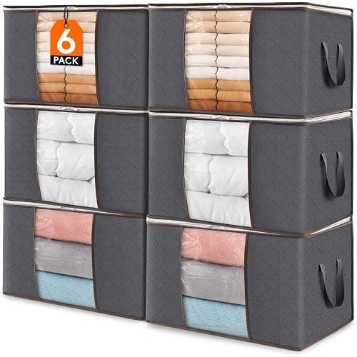 Lifewit 6 Pack Clothes Storage Bins with Lids, Foldable Blanket Storage Bags with Zippers, Clear Window and Reinforced Handles, Closet and Organization for Clothing, Sweater, Comforter, Bedding, Gray thumbnail 4