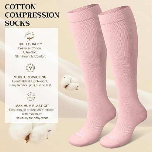 Cuyankin Premium Coton Compression Socks for Women&Men 15-20mmHg Knee High Sock for Nurses, Flying, Travel, Pregnancy thumbnail 2