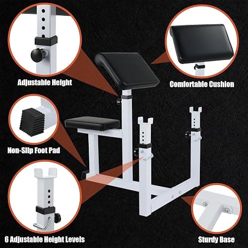 BBBuy Adjustable Arm Preacher Curl Bench Bicep Strengh Bench Seated Strenghthen Training Isolated Barbell Dumbell Biceps Station for Home Gym thumbnail 5
