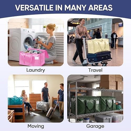 TICONN 6 Pack Extra Large Moving Bags Heavy Duty with Zippers & Carrying Handles, Durable Storage Bags Moving Boxes for Closet Organizers and Storage (6 Pack, Blue) thumbnail 9